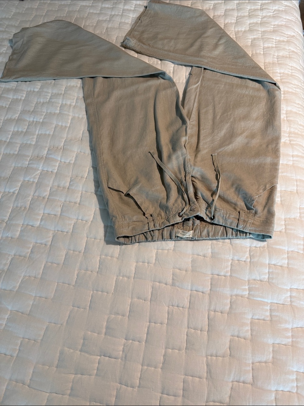 Just Living Wide Leg Hooded Drawstring Pants in Light khaki tan. Medium